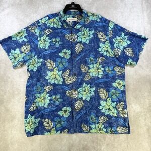 Tommy Bahama‎ Men XXL Blue Green Floral Hawaiian Shirt Silk Camp Relaxed Fit